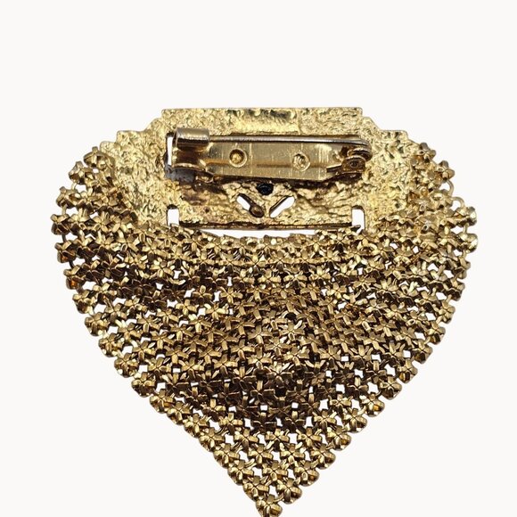 VTG Brooch Heart Art Deco Style Gothic Glam Stmt Teardrop Shape Gold Tone Pin - Picture 8 of 11